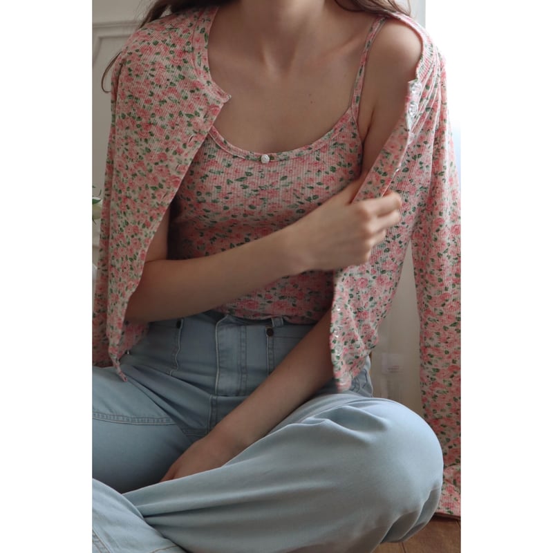 épine - P.I.N.K.S キャミソール　ローズ épine label camisole rose×flower rib | épine