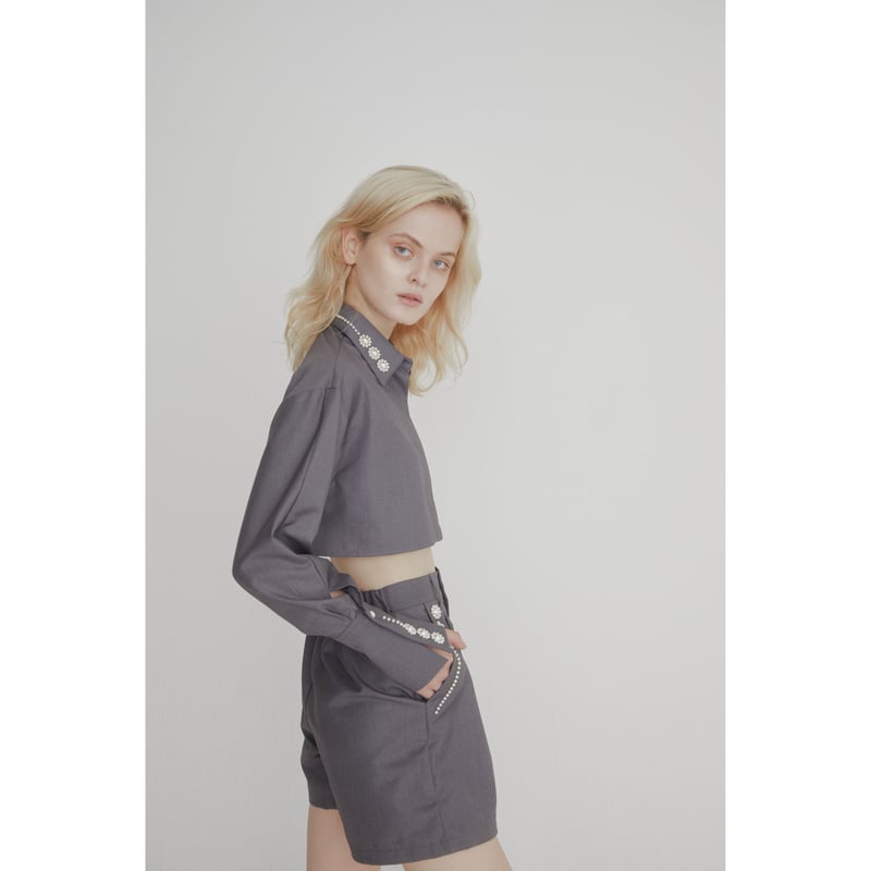 é flower pearl short shirt gray | épine