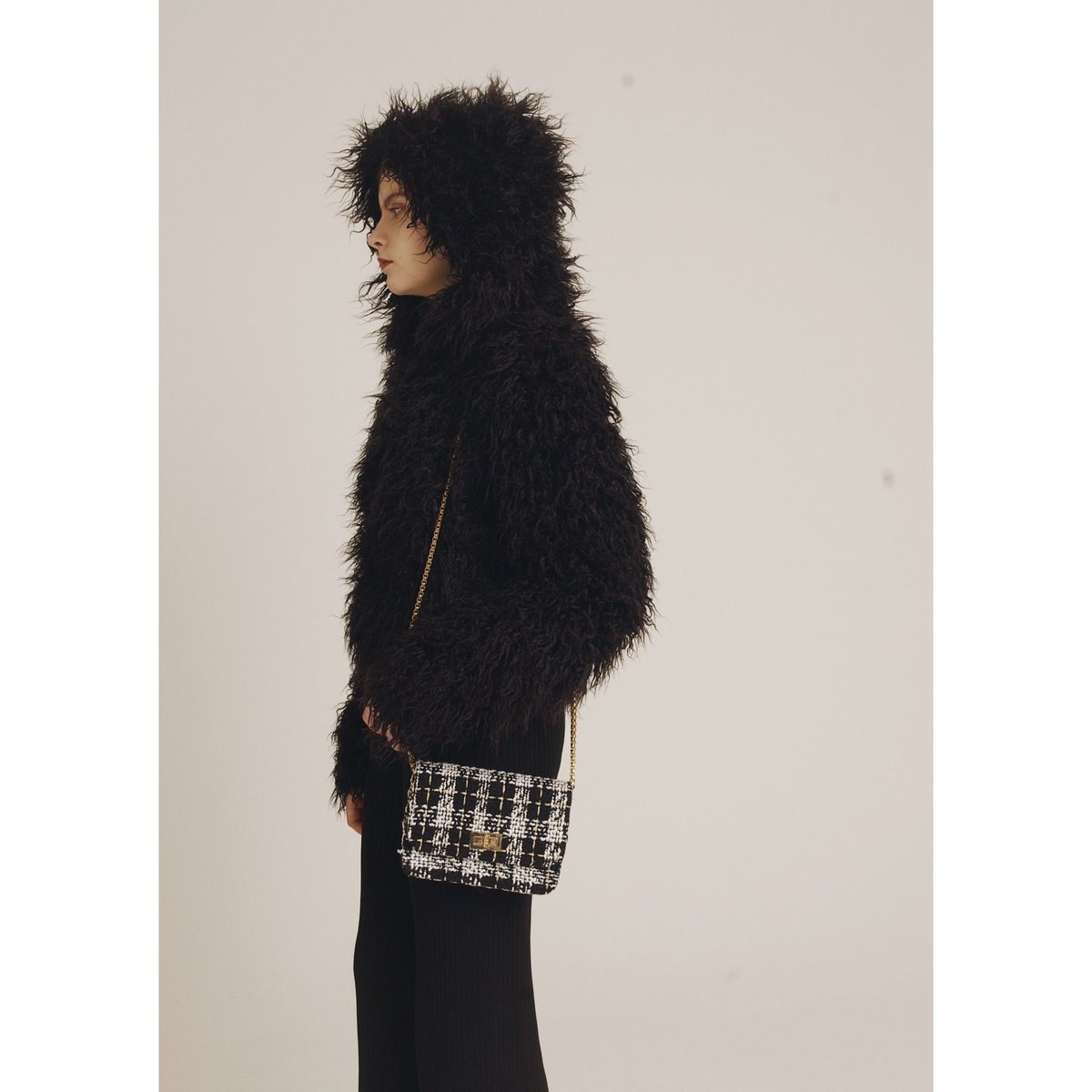 hood 2way volume fur coat black | épine