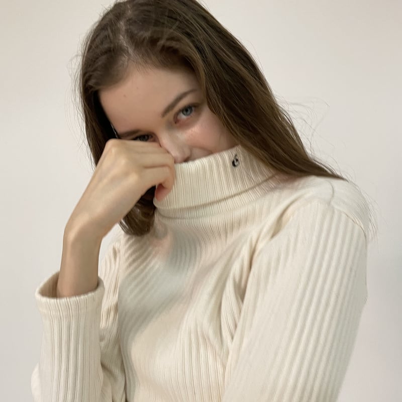 é embroidery rib knit high neck ivory | épine é embroidery rib knit high neck ivory | épine