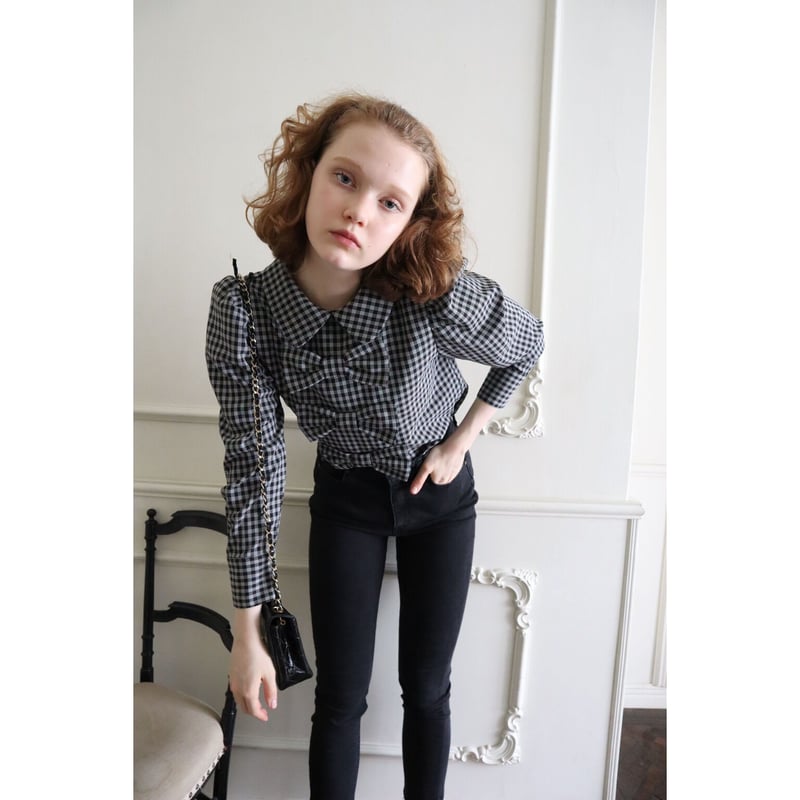 big ribbon puff blouse check | épine