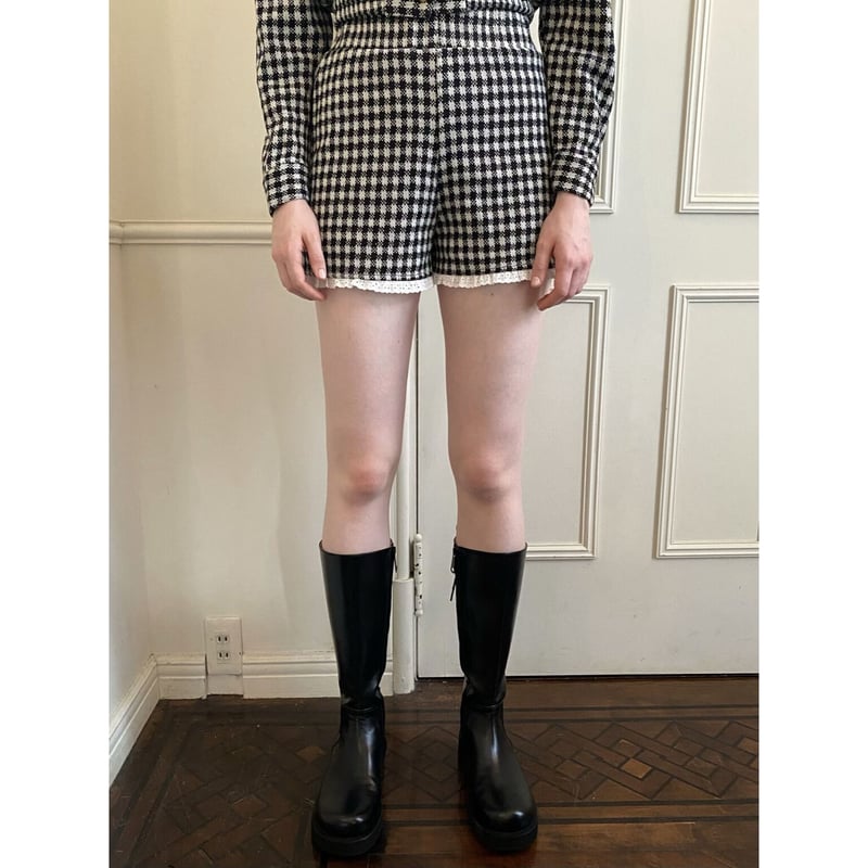 lace frill check knit short pants | épine lace frill check knit short pants | épine