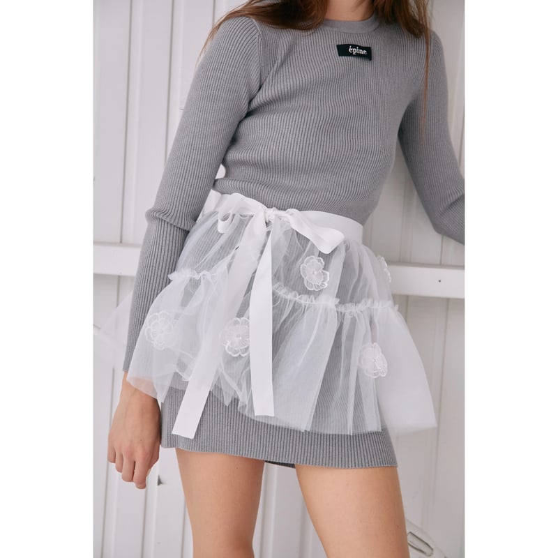 épine tulle flower rib knit onepiece(2color) | épine tulle flower rib knit onepiece(2color) |