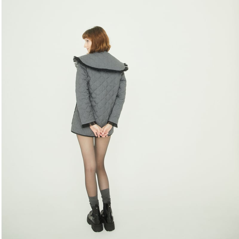 collar 2way tulle piping quilting down coat gra