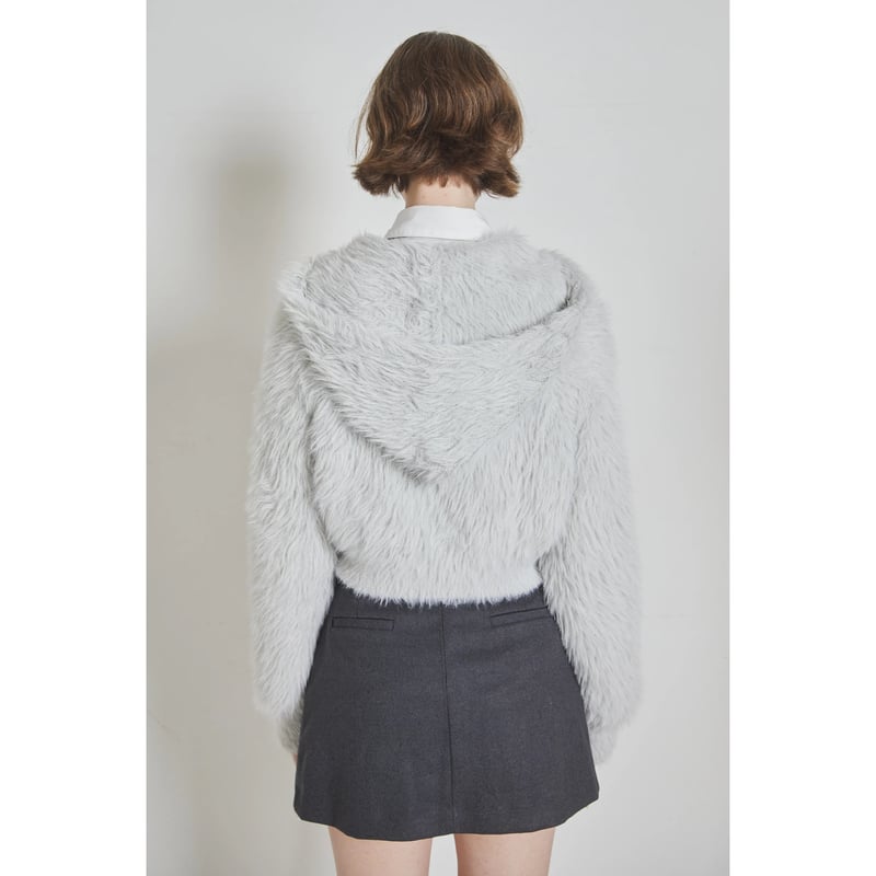 épine é shaggy knit zipper hoodie gray