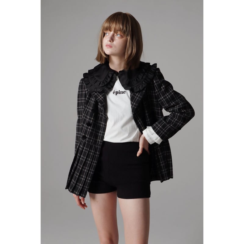 エピヌ　pleats frill jacket tweed check