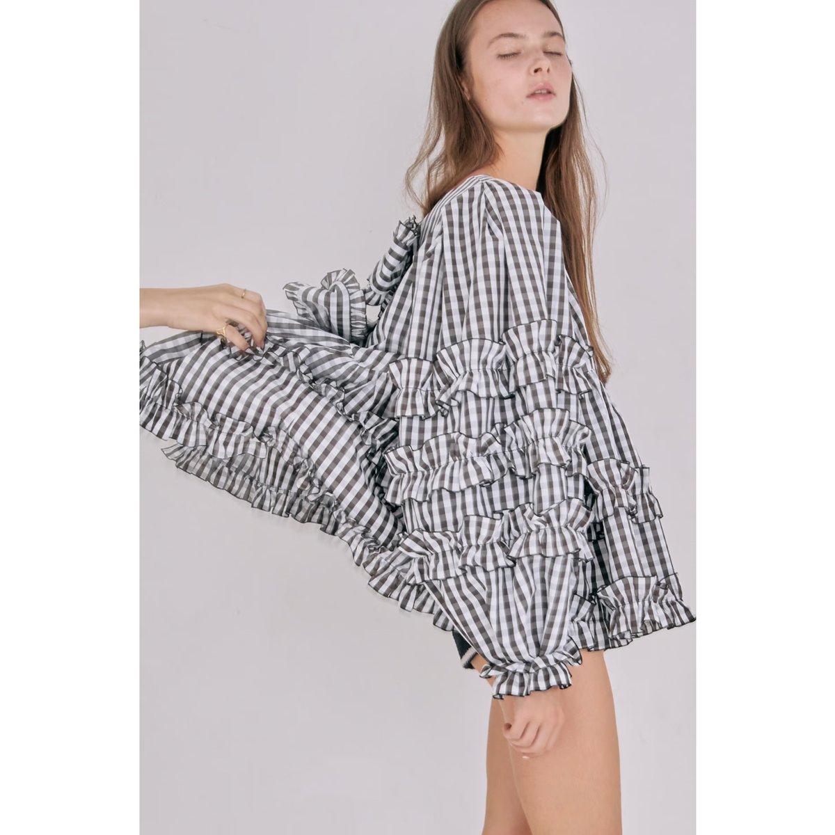 épine double ribbon frill blouse white