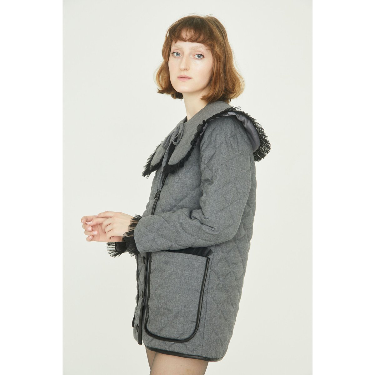 collar 2way tulle piping quilting down coat gra