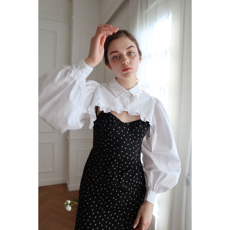 レディースvolume frill cropped blouseé cottonwhite - シャツ