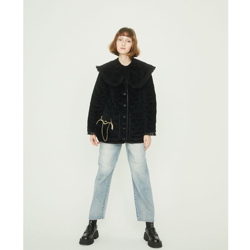 collar 2way tulle piping quilting down coat vel