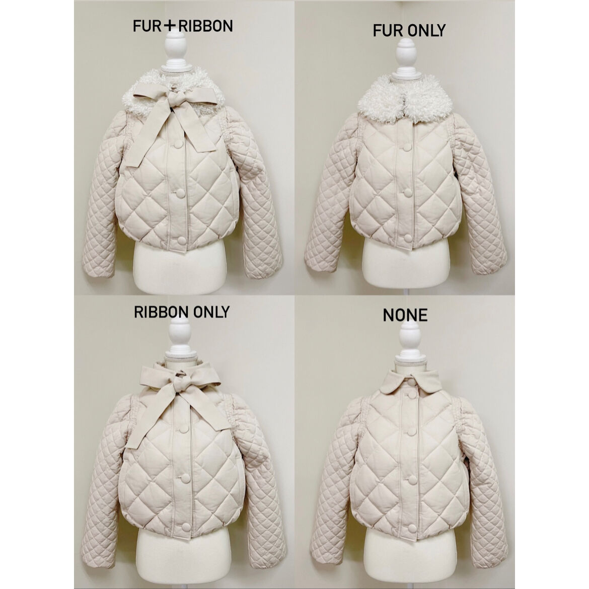 fur ribbon quilting short down coat ivory | épine