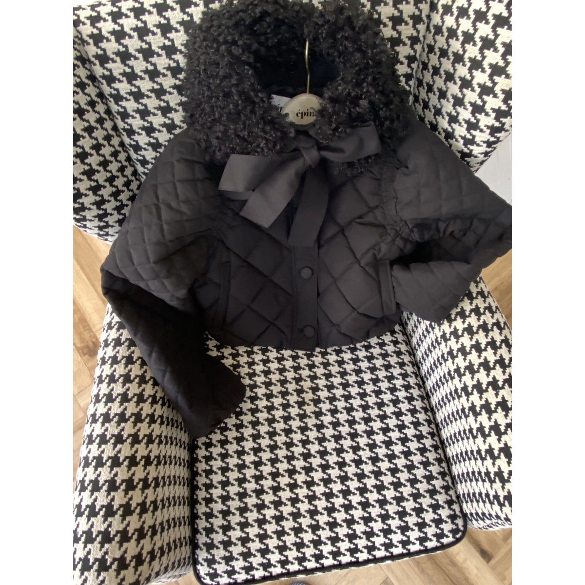 fur ribbon quilting short down coat black | épine