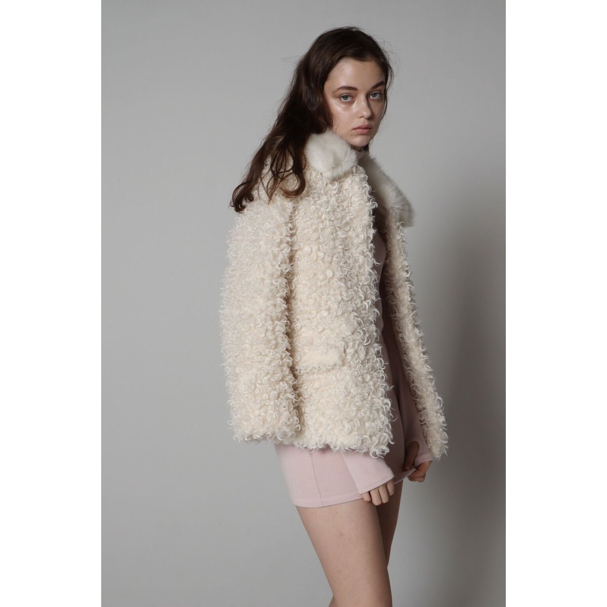 poodle collar fur coat ivory | épine