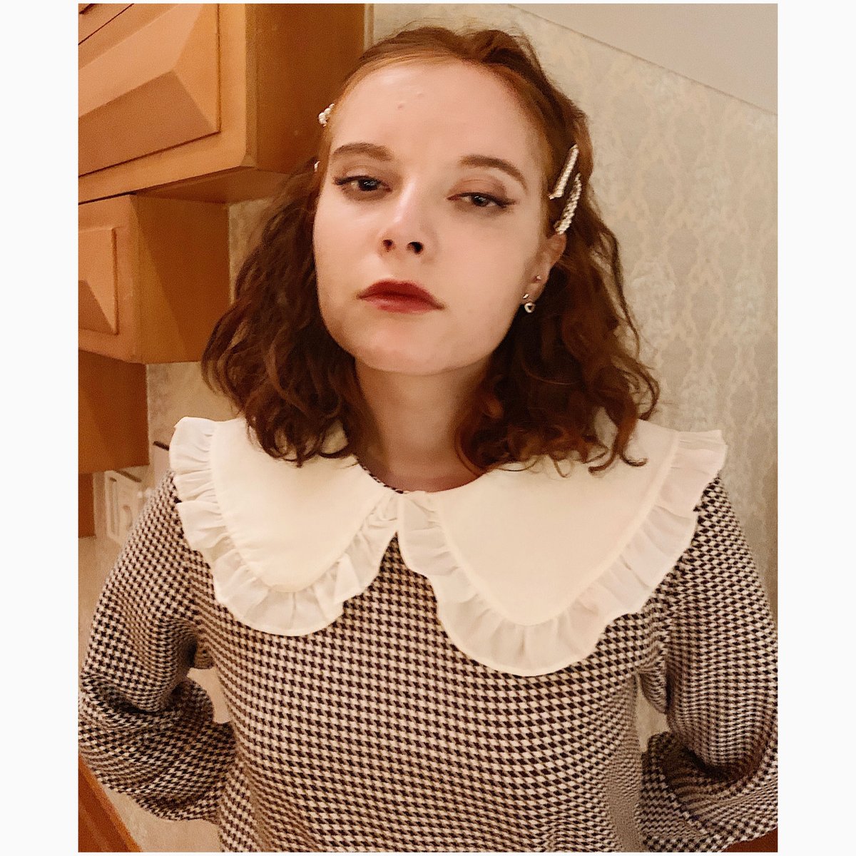frill collar check blouse brown×ivory | épine