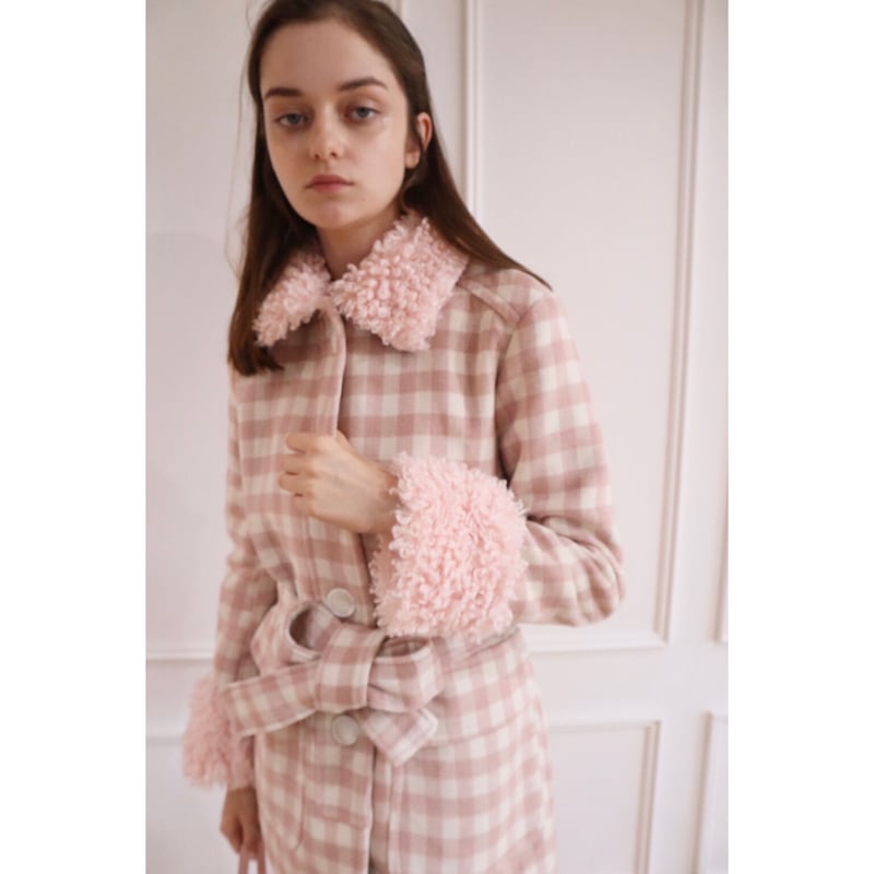 epine エピヌ poodle fur coat pink check