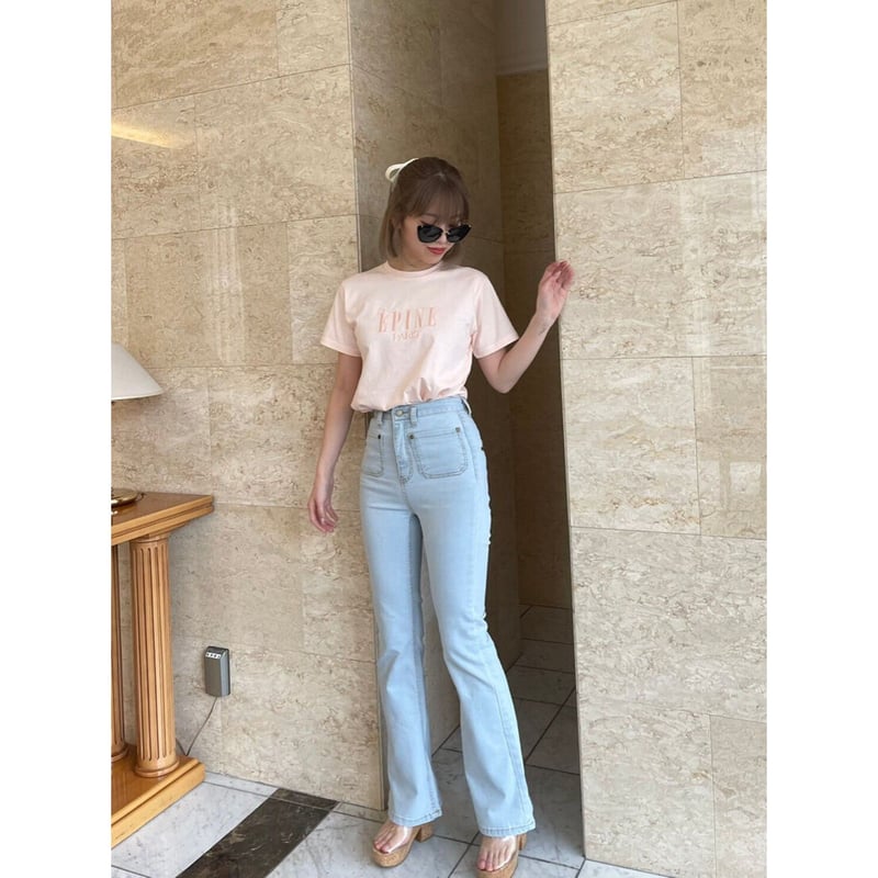 épine high-waist fit bell jeans high bleach blu