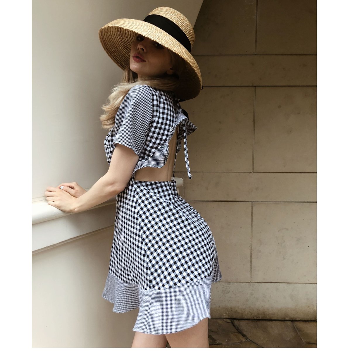 back open gingham check onepiece black | épine back open gingham check onepiece black | épine