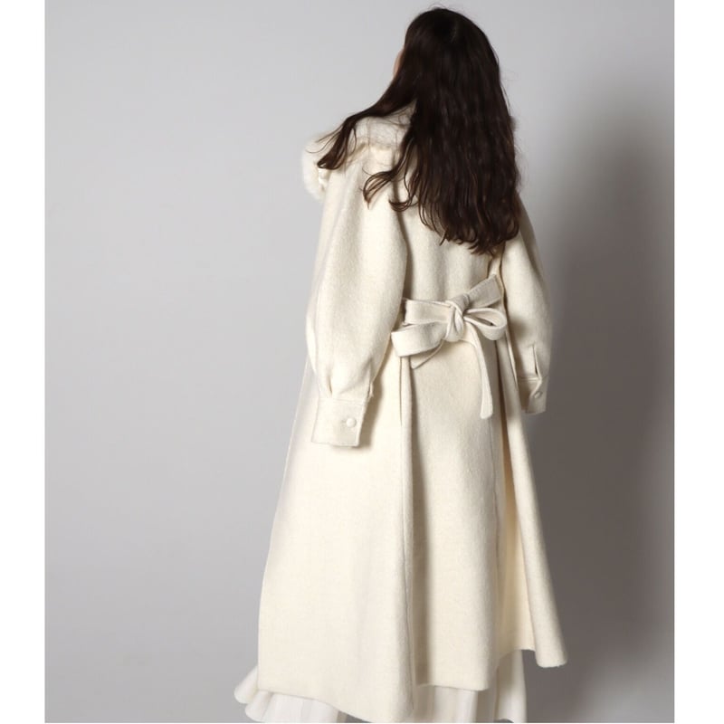 feminine fur collar long coat White