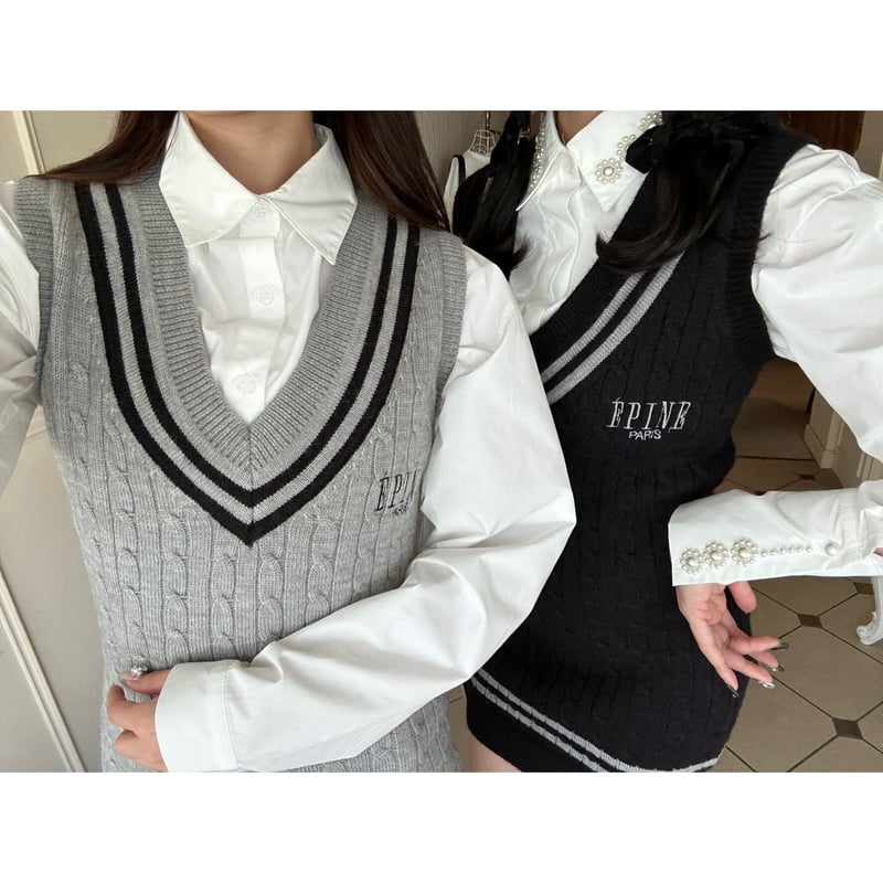 ÉPINE PARIS line cable knit vest onepiece（2colo