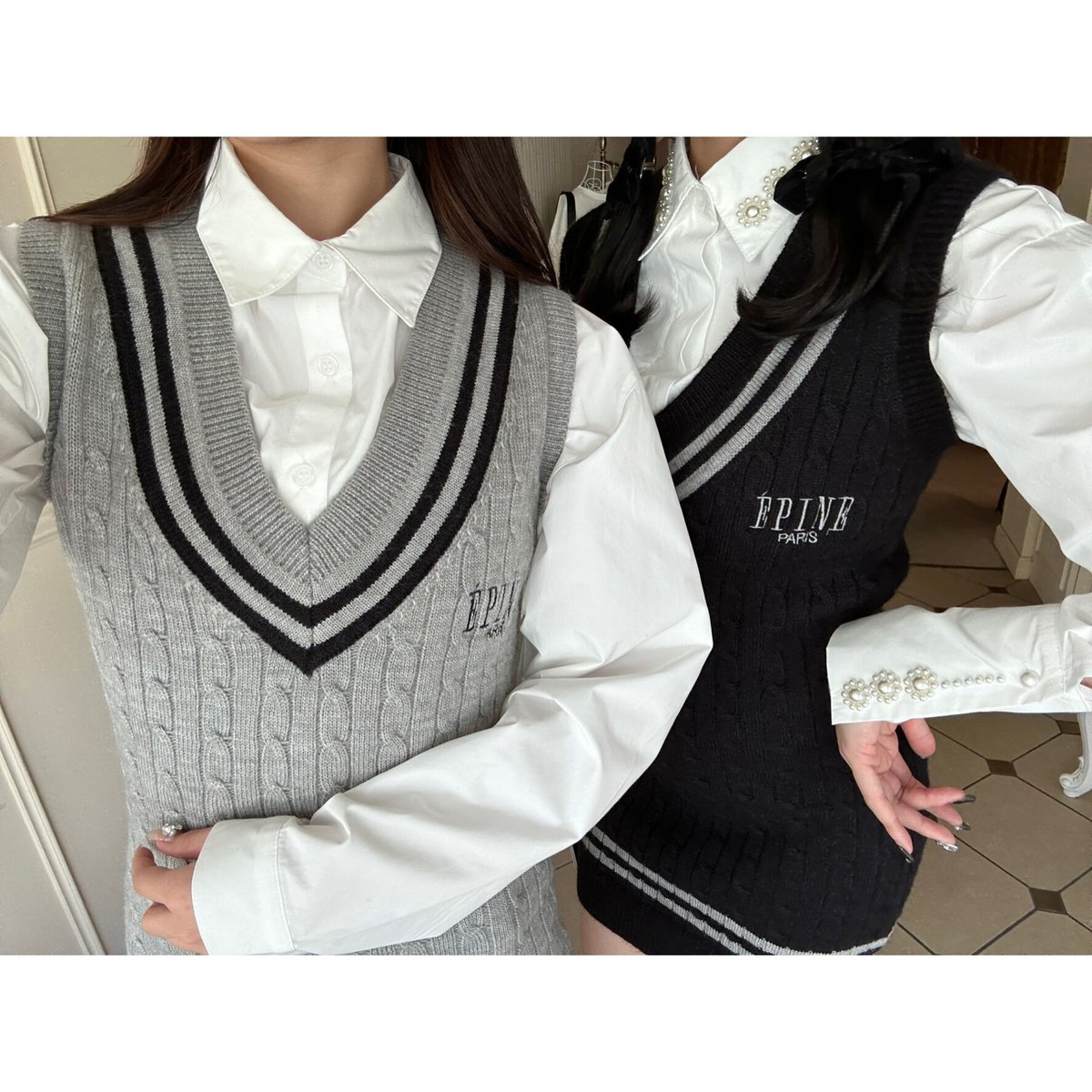ÉPINE PARIS line cable knit vest onepiece（2color）
