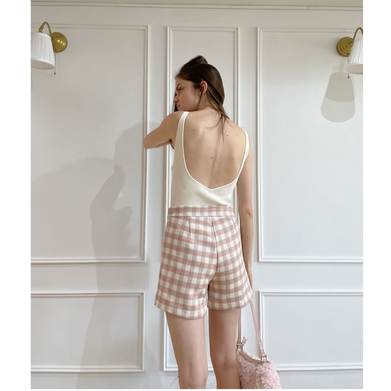 wool check short pants pink | épine