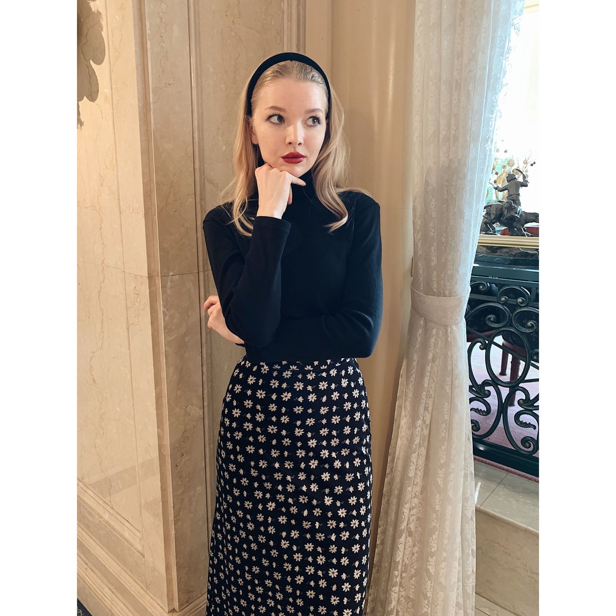 velours flower mermaid skirt black | épine