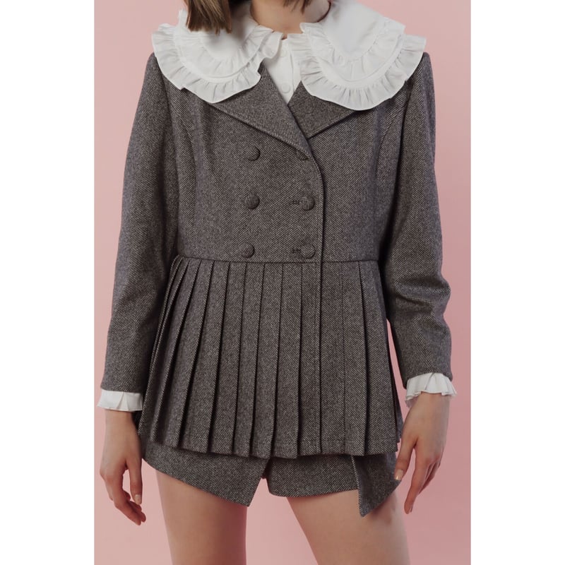 専用pleats frill jacket herringbone gray