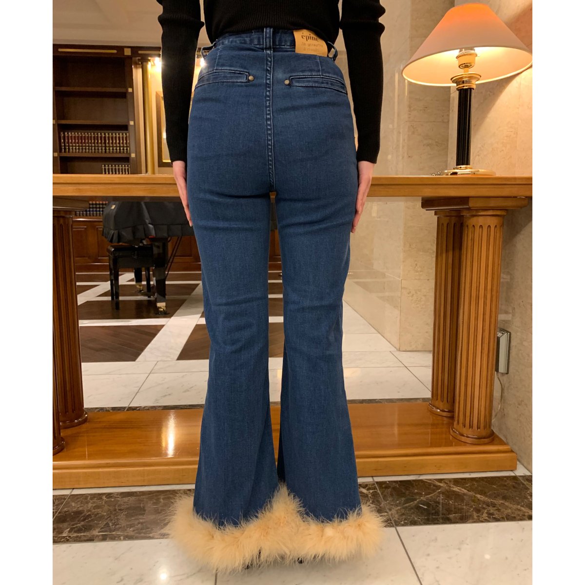 épine bell jeans blue×beige feather fur | épine