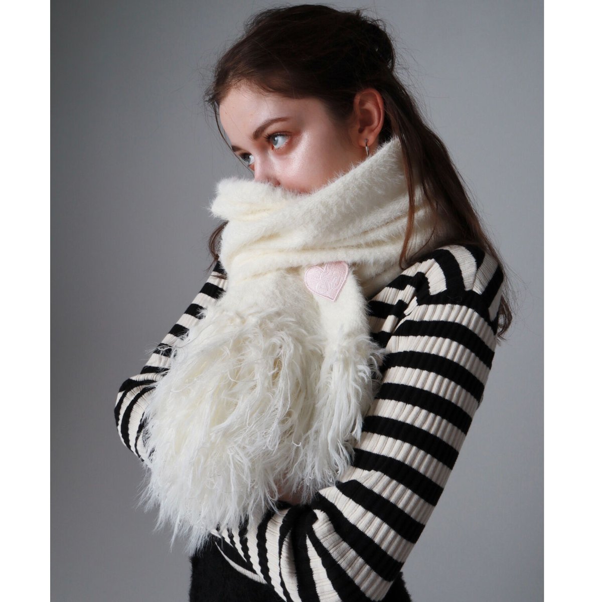 ♡Éé mohair fringe muffler ivory | épine