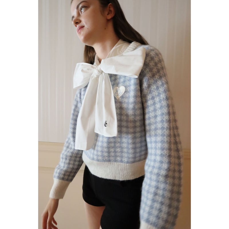 épine - epine check knit cardigan ♡Eé check knit white×iceblue | épine