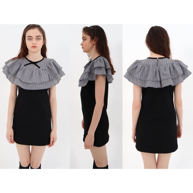 double frill ribbon onepiece gingham check | épine