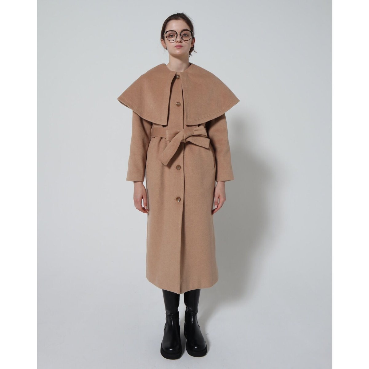 cape 2way shaggy long coat beige | épine