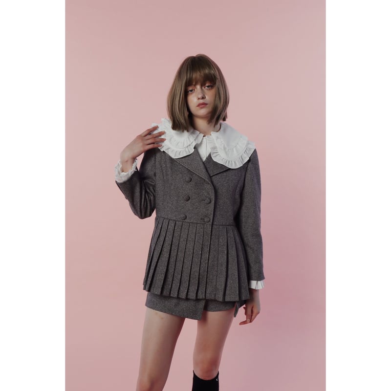 袖のフリルはつけ外し可能ですエピヌ pleats frill jacket herringbone gray