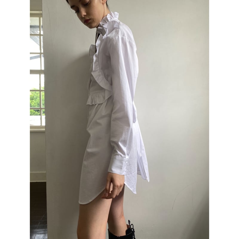 square frill back ribbon shirt onepiece white | square frill back ribbon shirt onepiece white |
