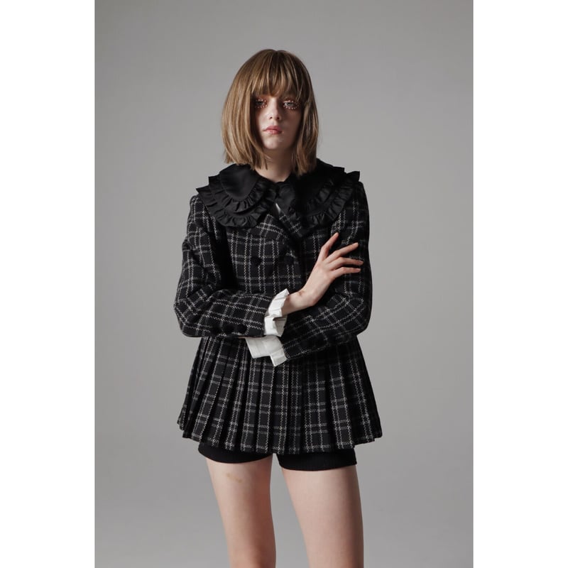 エピヌ　pleats frill jacket tweed check