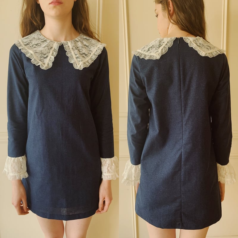 epine lace collar denim onepiece