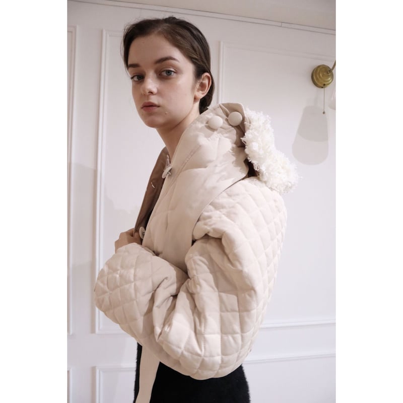 fur ribbon quilting short down coat ivory | épine