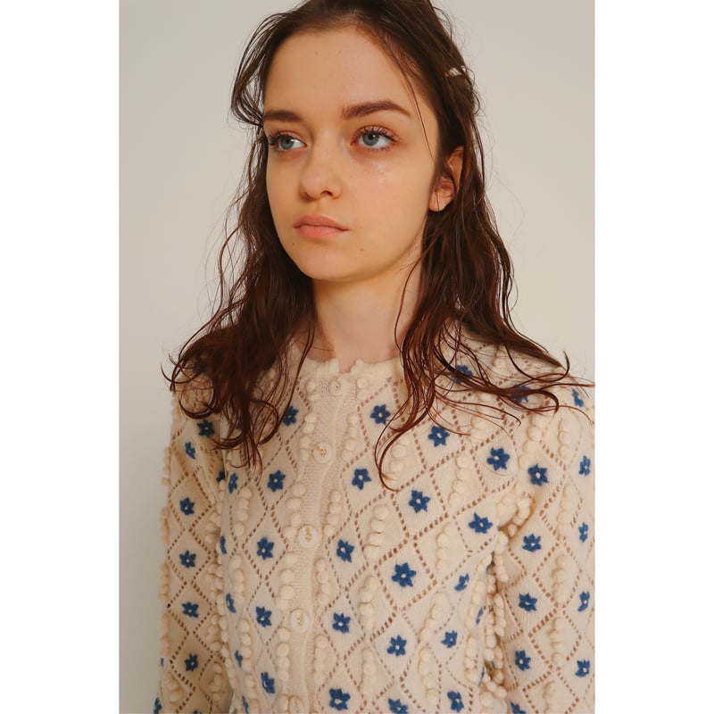 all handmade pom pom flower cardigan royal blue