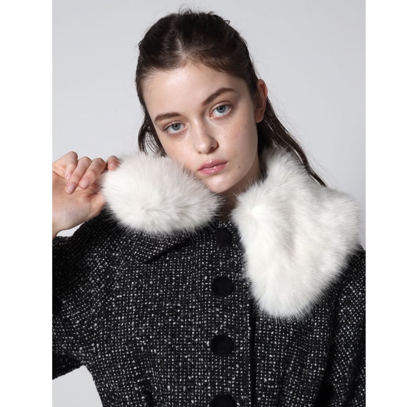 feminine fur collar long coat White