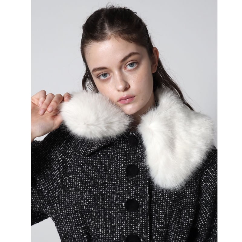 feminine fur collar long coat black