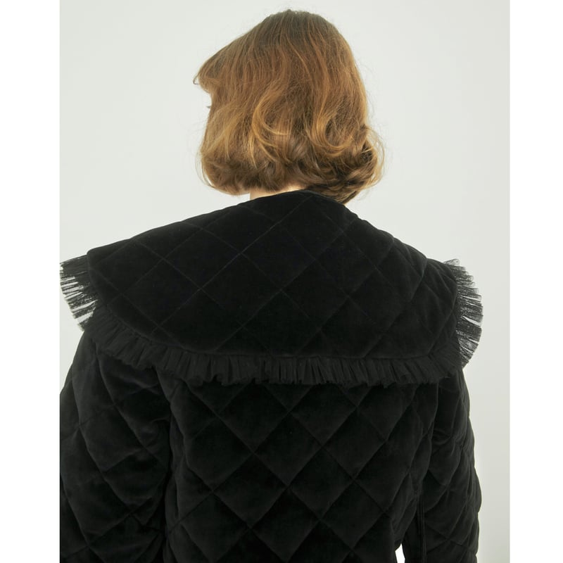 collar 2way tulle piping quilting down coat vel