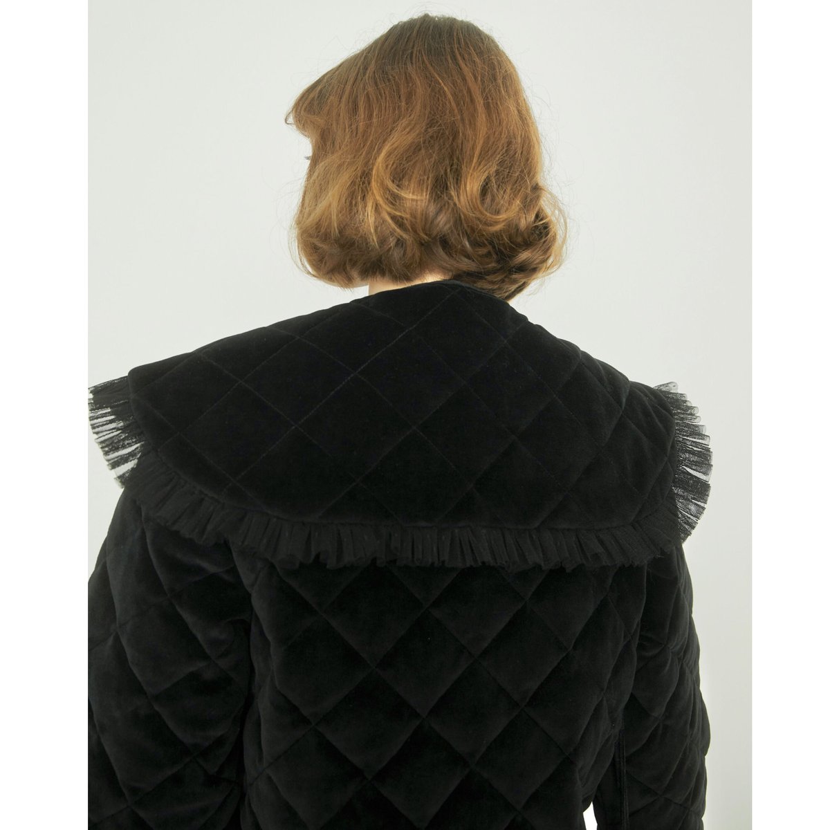 collar 2way tulle piping quilting down coat vel...