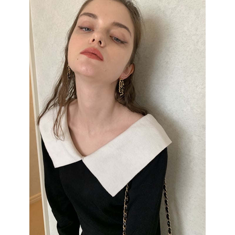 ワンピース VALLAN Cutout Knit Docking ette Cutout Knit Docking Georgette Dress – VALLAN