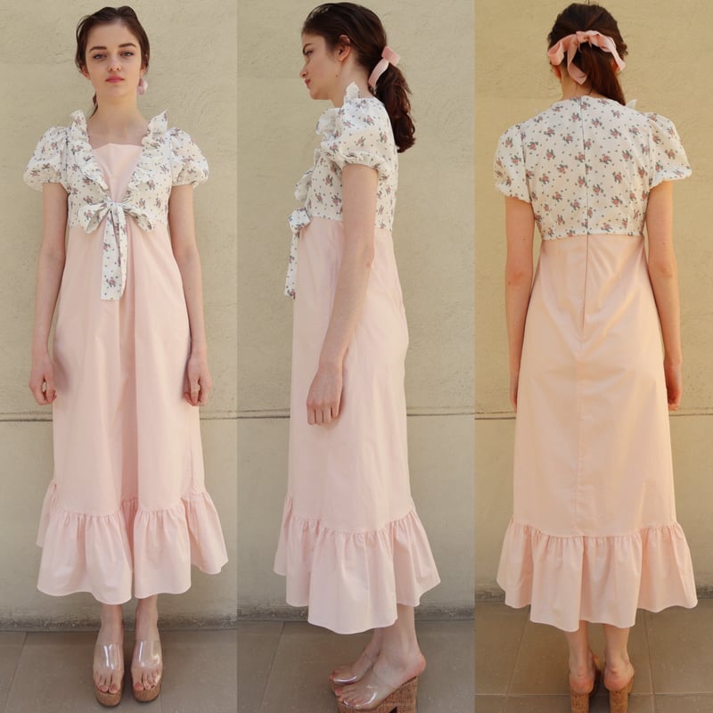 flower bolero frill long onepiece baby pink | é