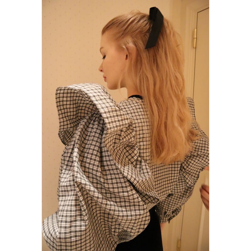 velours ribbon frill blouse check | épine