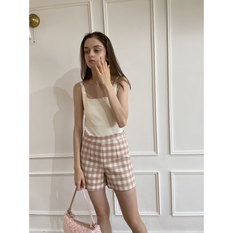 wool check short pants pink | épine 