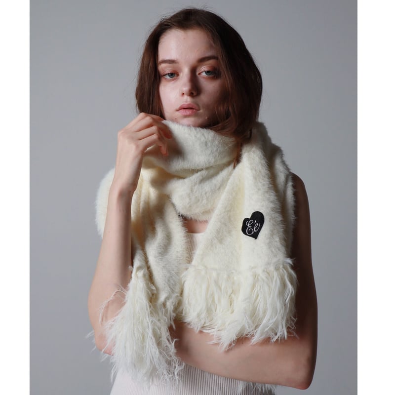 ♡Éé mohair fringe muffler ivory | épine