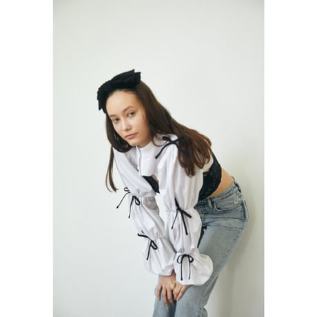 volume ribbon cropped blouse（3 color）