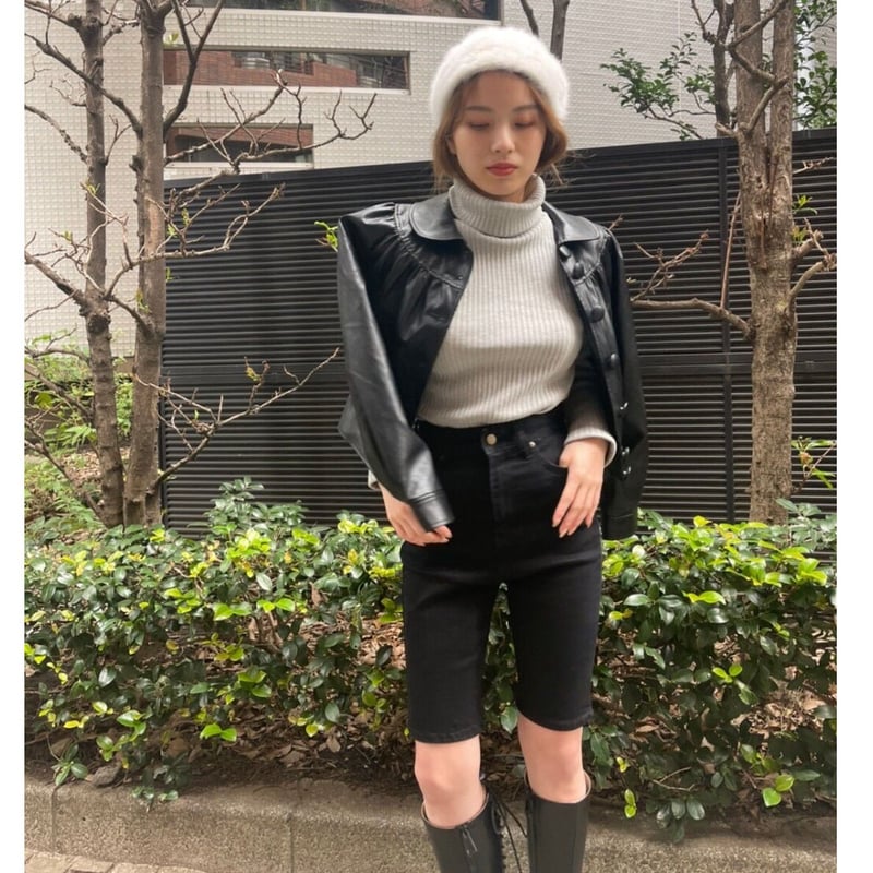 é embroidery rib knit high neck gray | épine