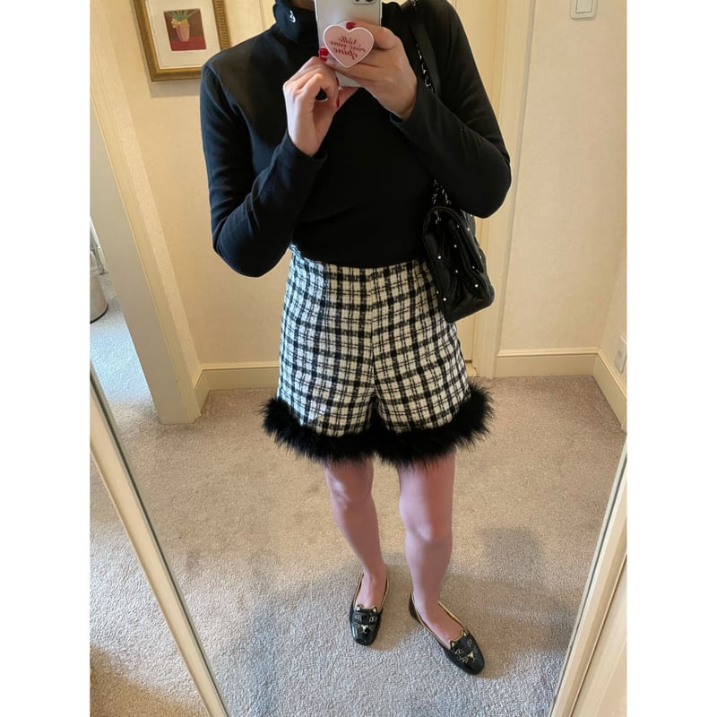 epine ドット　ショートパンツ check tweed fur short pants black | épine
